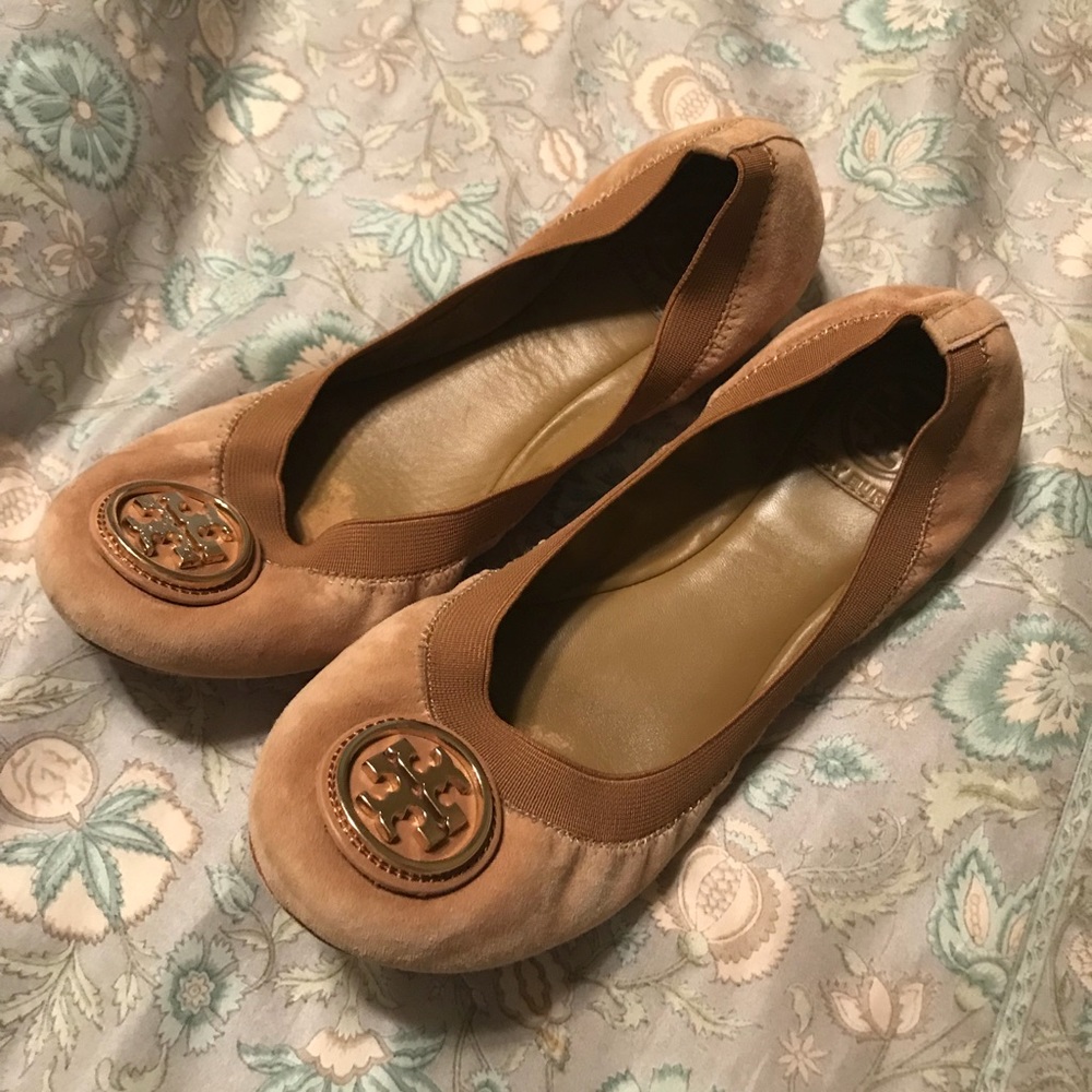 tory burch ballet flats 7 1/2 tan brown suede